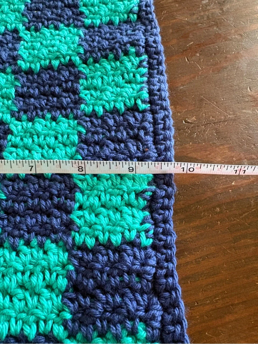 Handmade Checkered Cotton Crochet Button Hanging dishcloth Navy and Teal